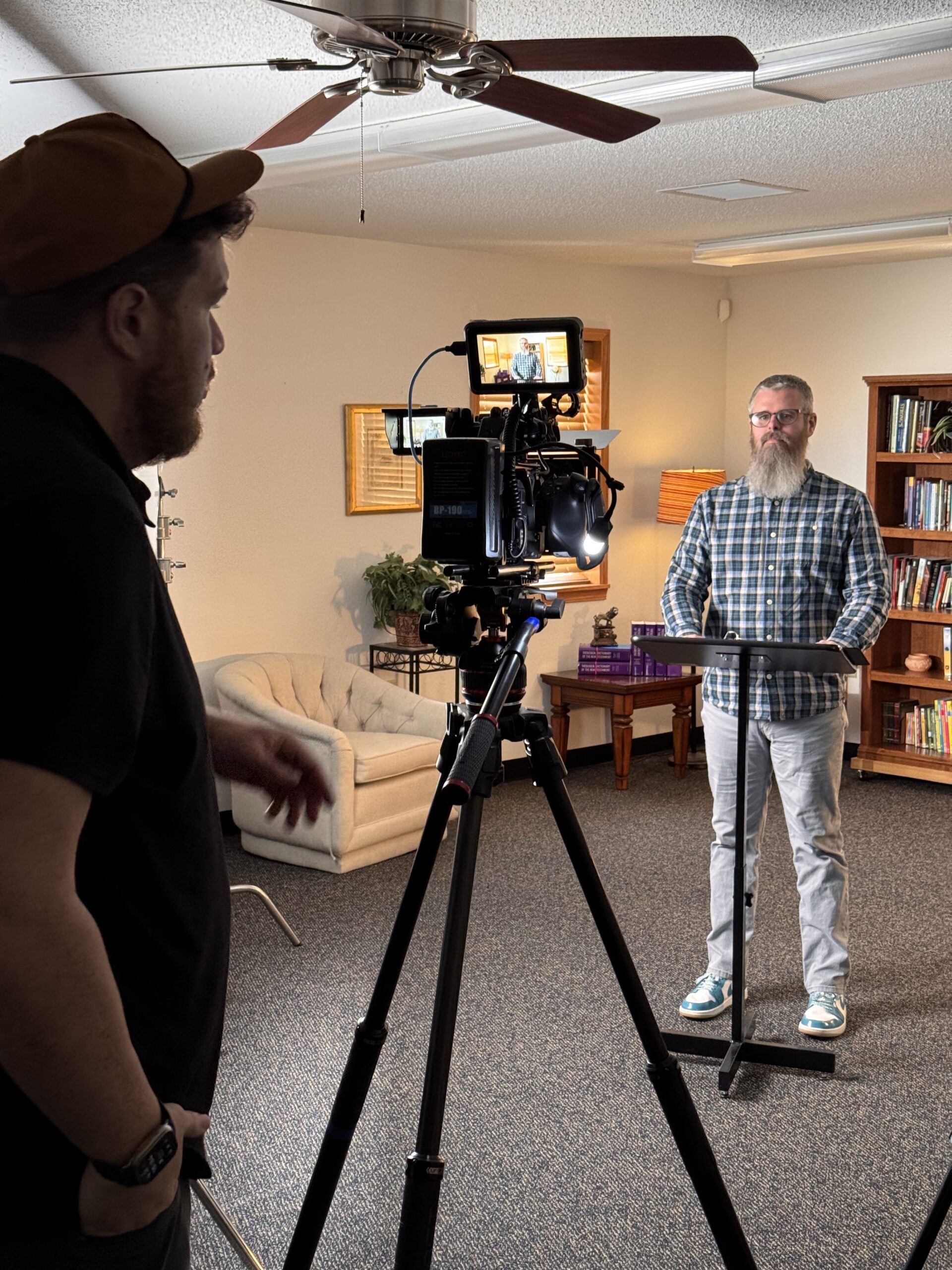 Ryan Carter, a staff member and teacher from World Impact, being filmed at the Cornerstone Video reshoot. 