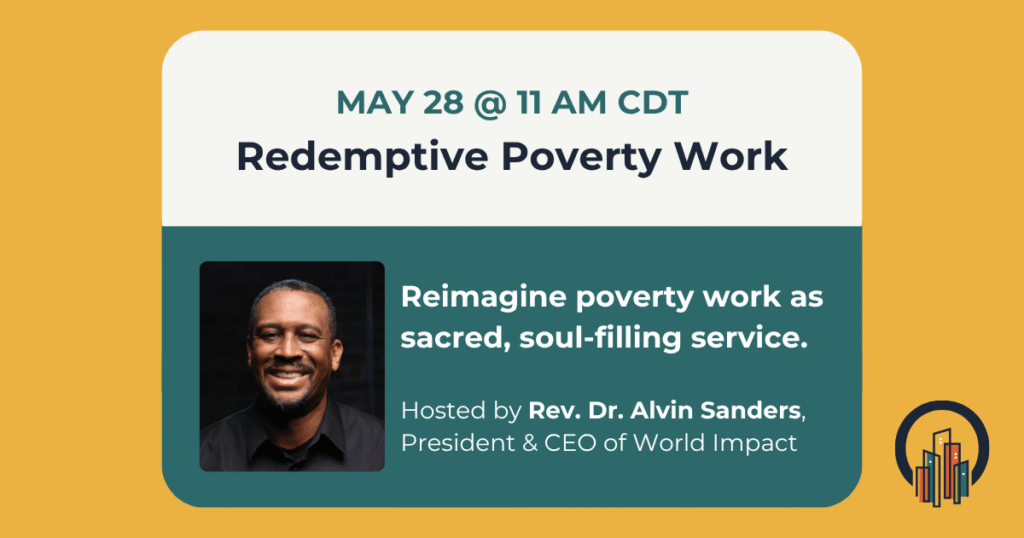 Redemptive Poverty Work webinar promotional graphic.