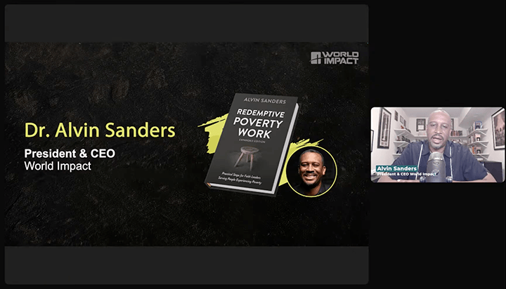Dr. Alvin Sanders presenting during the Redemptive Poverty Work book webinar for CityCollective.
